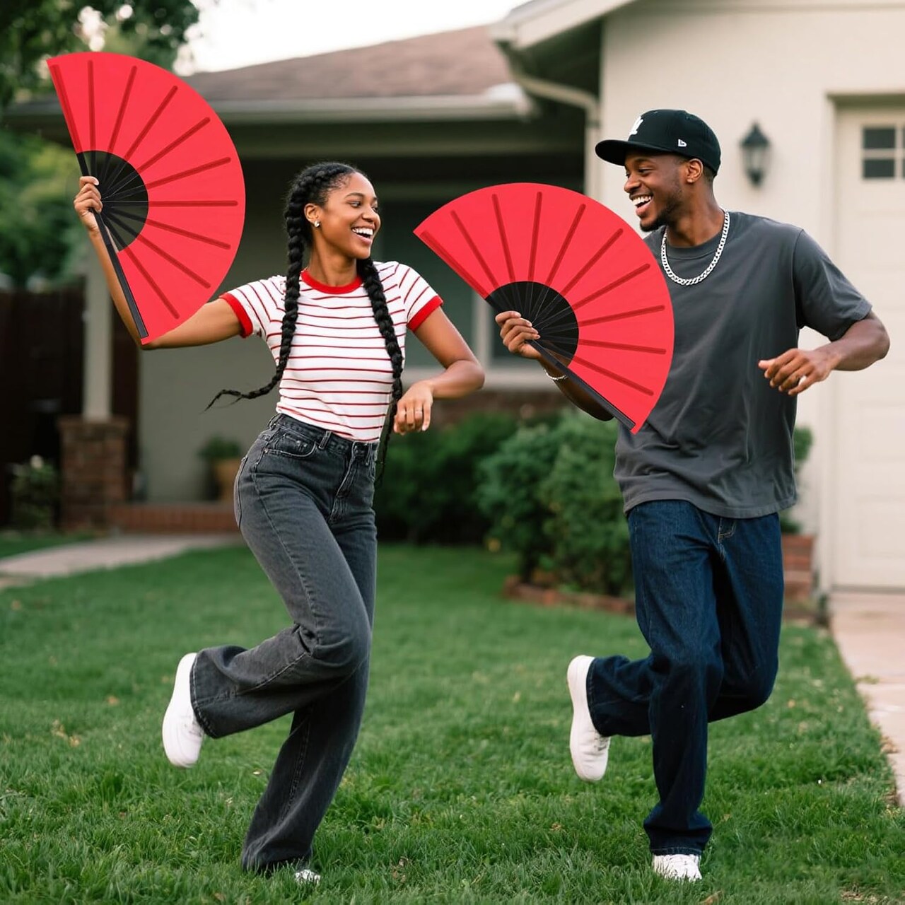 2 Pcs Folding Fans for Line Dancing - Durable Nylon Clacking Hand Fans for Women Rave Performance Accessories Party Favors Decoration